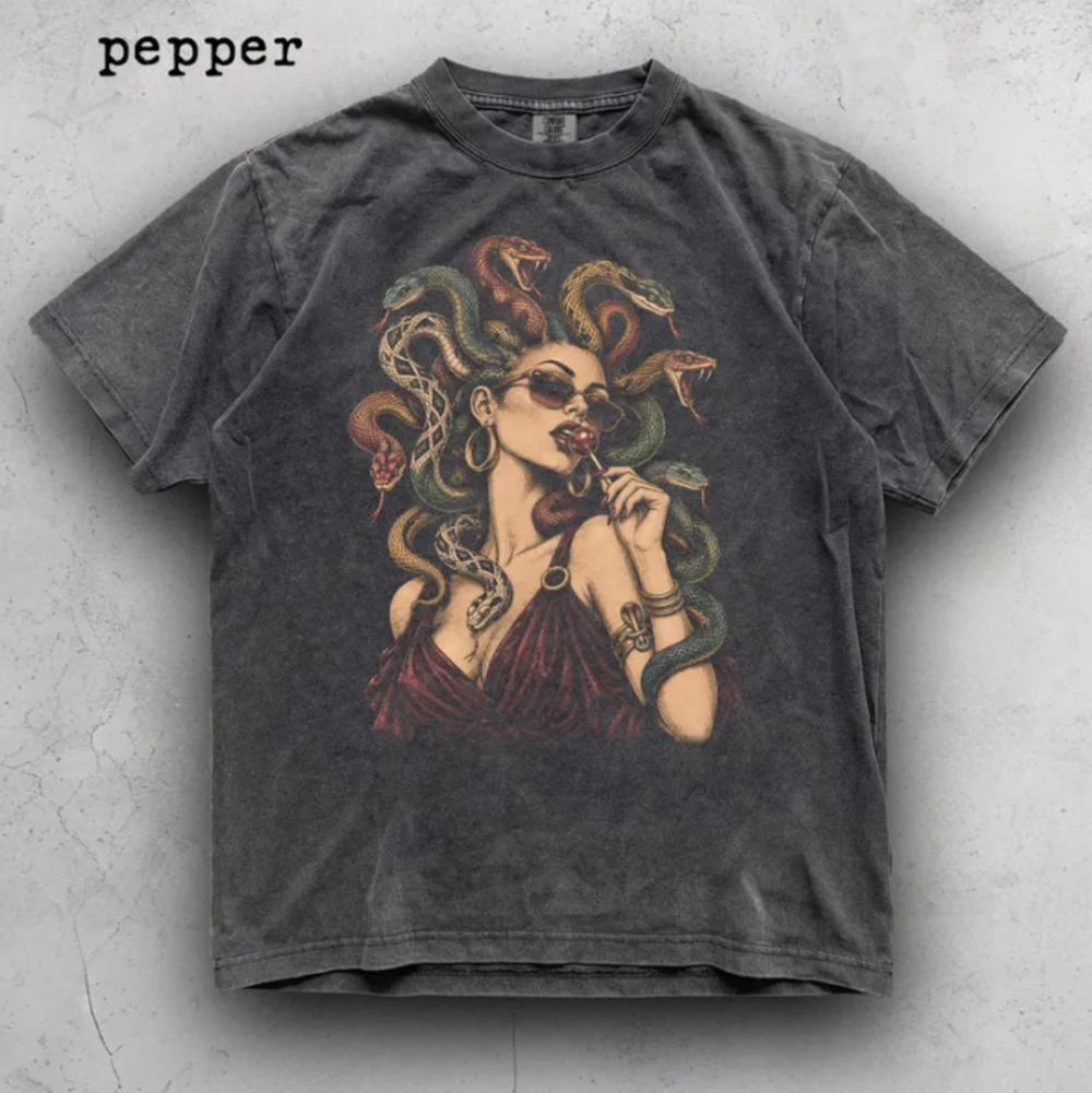 Medusa Lollipop T-Shirt, Greek Mythology Shirt, Vintage Snake Woman Tee